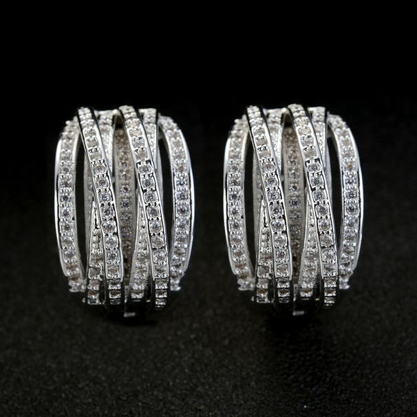 Cao Shi Geometric Line Ear Buckle Women's Multi Layer Cross Inlaid Diamond Charm Fashion Design Trendy Earrings_ipsvogv.com