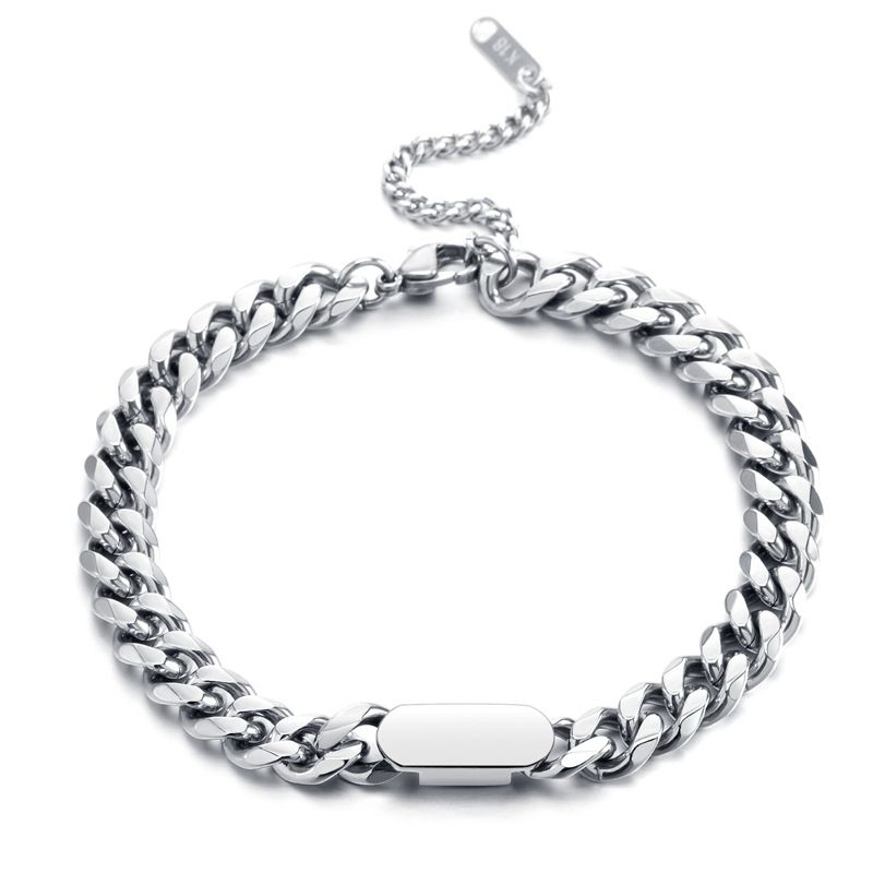 Men's Jewelry Fashion Stainless Steel Silver Personality Cuban Chain Minimalist Design Hip Hop Trend Bracelet Jewelry_ipsvogv.com