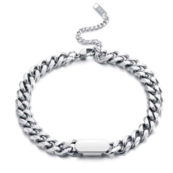 Men's Jewelry Fashion Stainless Steel Silver Personality Cuban Chain Minimalist Design Hip Hop Trend Bracelet Jewelry_ipsvogv.com