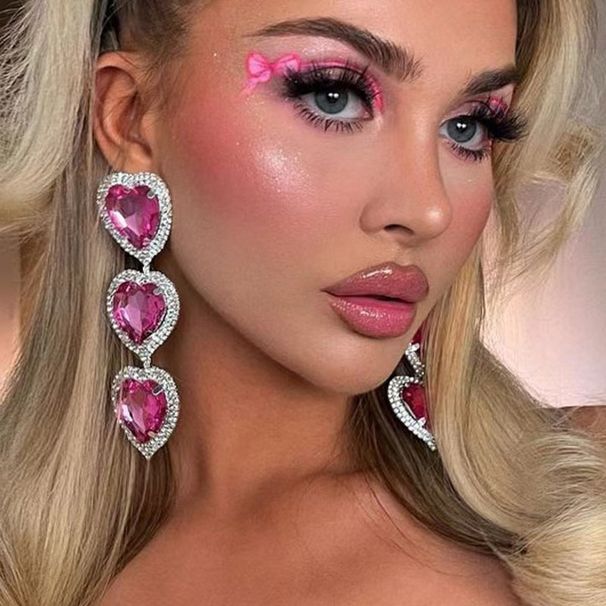 Fashionable and hot selling sweet pink heart pendant super fairy rhinestone earrings exaggerated jewelry_ipsvogv.com