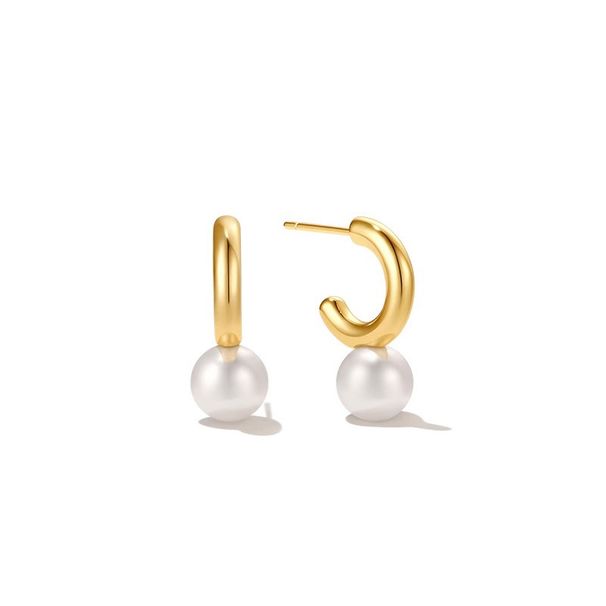 C-Shaped Pearl Earrings - Minimalist Plated Studs (Hypoallergenic Lightweight)_ipsvogv.com