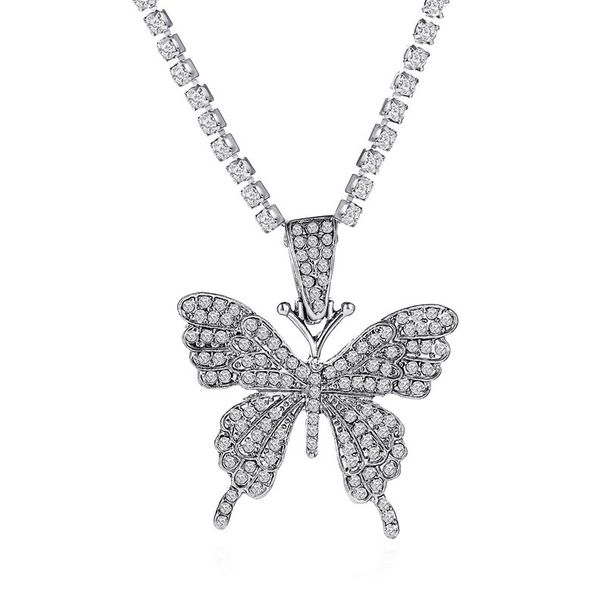 Elegant Cuban Necklace Butterfly Pendant Choker Hip Hop Jewelry Tennischoker_ipsvogv.com