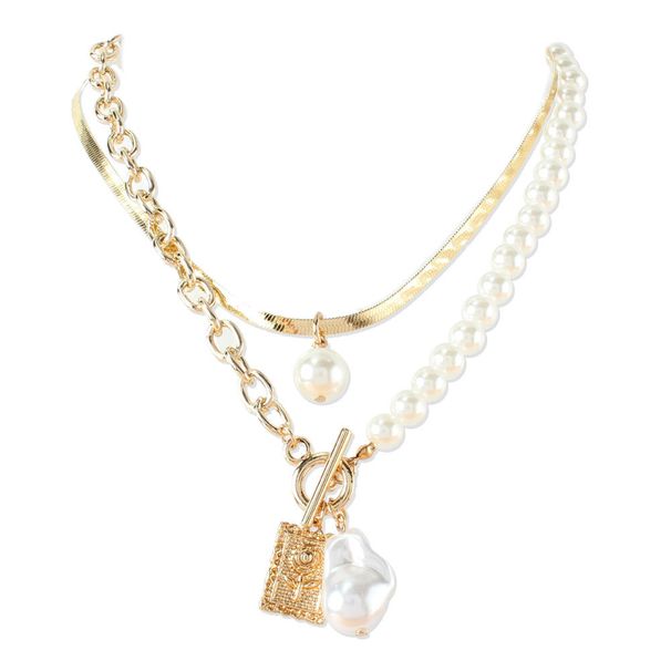 Jewelry Fashion Pearl Chain Splicing Necklace Retro Alloy Resin Pendant Necklace_ipsvogv.com