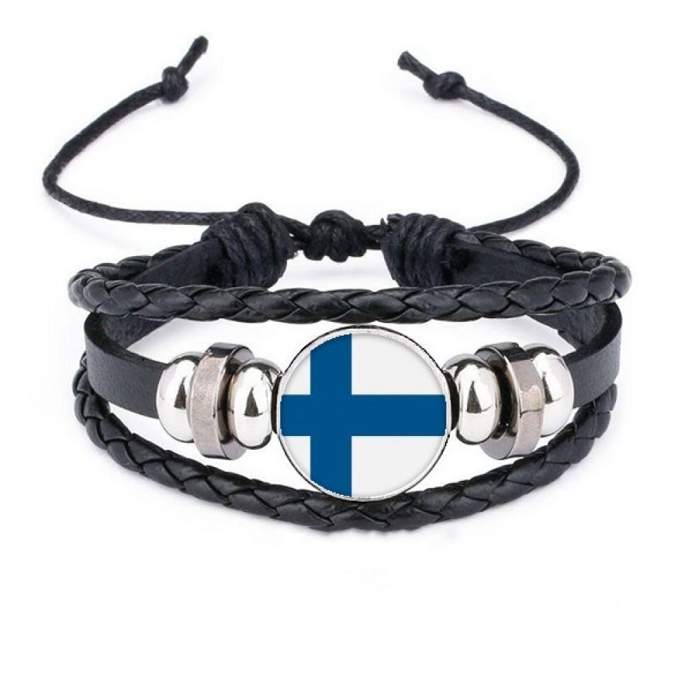 Finland National Flag Eu Country Bracelet Braided Leather Woven Wristband_ipsvogv.com