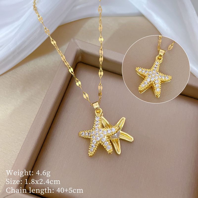 Sea 【 】 Star Pearl Light Luxury Charm Gorgeous Full Diamond Necklace Women's Versatile Clavicle Titanium Steel Chain 【 】_ipsvogv.com
