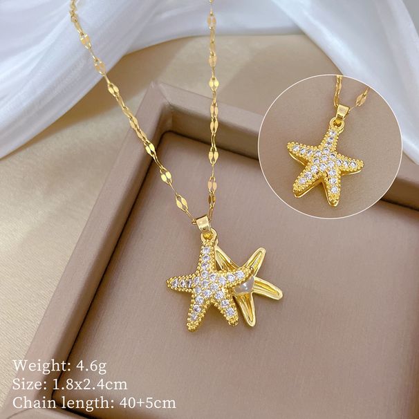 Sea 【 】 Star Pearl Light Luxury Charm Gorgeous Full Diamond Necklace Women's Versatile Clavicle Titanium Steel Chain 【 】_ipsvogv.com