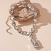 Light luxury style diamond-encrusted water drop square necklace exaggerated niche temperament high-grade collarbone necklace_ipsvogv.com