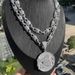 Men's Hip Hop Cuban Link Chain Set With Round Pendant & Eye Design - Iced Out Zirconia Letter Necklace For Streetwear Fashion_ipsvogv.com