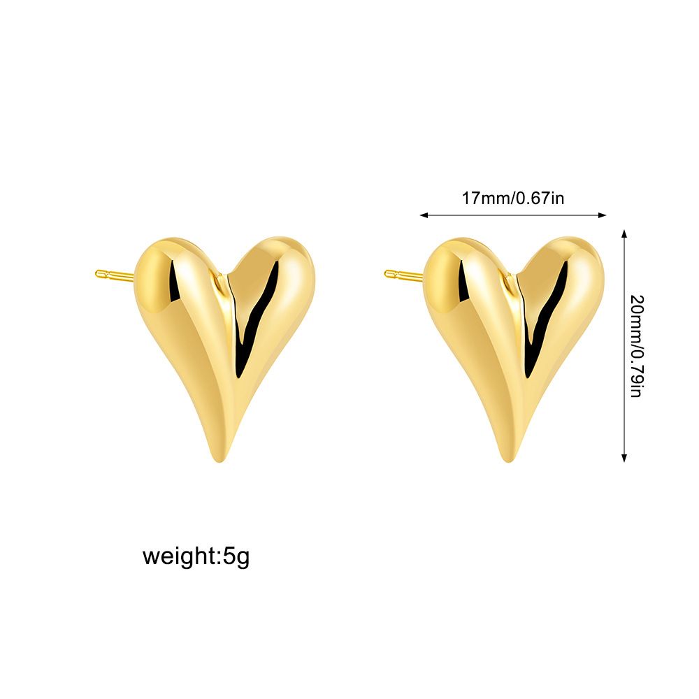 Exaggerated Minimalist Style Three Dimensional Metal Heart Earrings Fashion Temperament Irregular Stainless Steel Earrings_ipsvogv.com