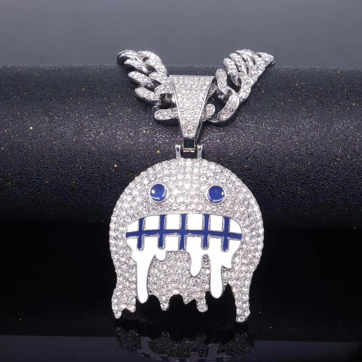 Unisex Hip Hop Jewelry Ice Face Emoji Oil Painting Pendant Men's Trendy Street Rap Full Diamond Cuban Chain_ipsvogv.com