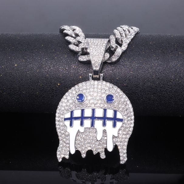 Unisex Hip Hop Jewelry Ice Face Emoji Oil Painting Pendant Men's Trendy Street Rap Full Diamond Cuban Chain_ipsvogv.com