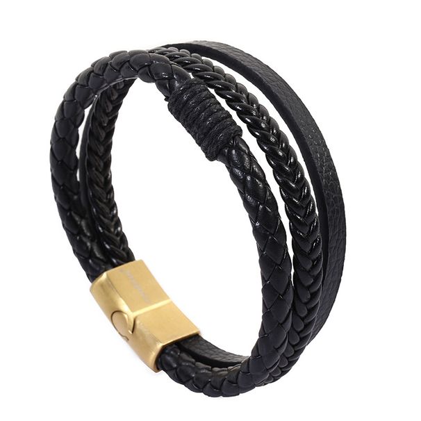 Woven Fashion Titanium Steel Braided Magnetic Clasp Multi-layer Leather Bracelet_ipsvogv.com