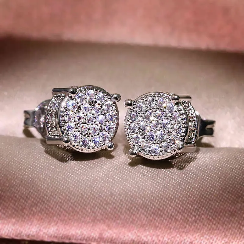 Hip Hop Micro Pave Round White Zircon Stud Earrings For Men Women Rock Style Gold Bling Fashion Z4t328_ipsvogv.com