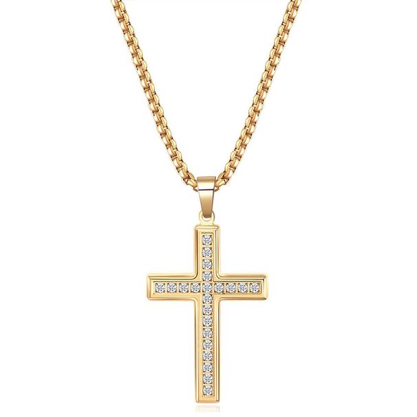 The new European and American 26MM diamond cross necklace simple stainless steel pendant for men and women_ipsvogv.com