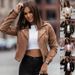 Women's Clothing popular zipper short jacket diagonal zipper buckskin top_ipsvogv.com