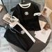 Women's Sports And Leisure Color-blocked Long-sleeved Round Neck Tops, Fashionable Age-reducing Style, Knitted Wide-leg Pants, Two-piece Suit_ipsvogv.com