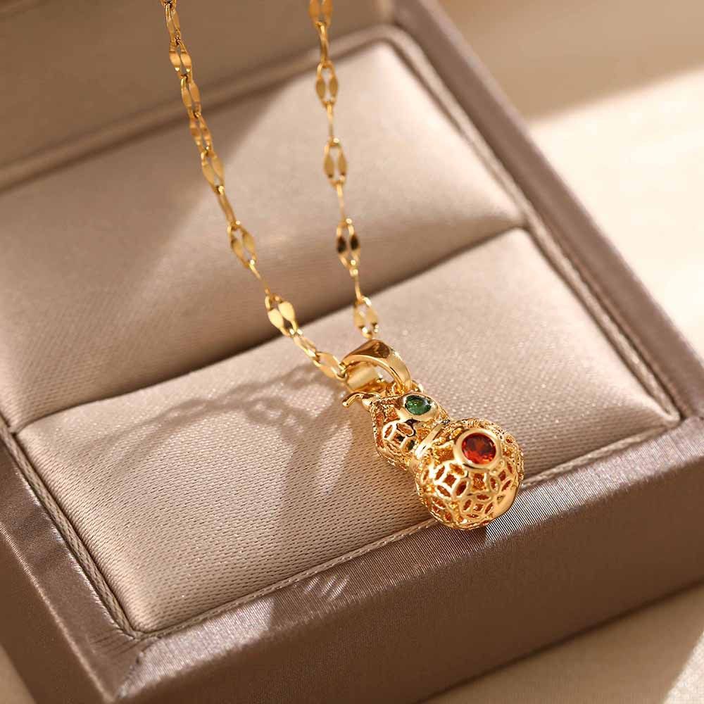 Live Streaming Titanium Steel Necklace, Female Hollow Gourd, Fashionable, Personalized, High-end Pendant, Collarbone_ipsvogv.com
