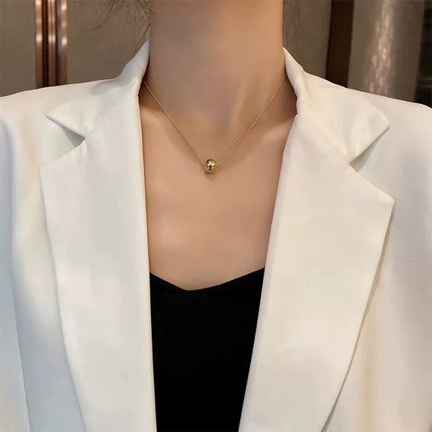 Stainless Steel Round Bead Pendant Necklace For Women Girls Gold Color Classic Simple Clavicle Chain Wedding Party Jewelry Gift_ipsvogv.com