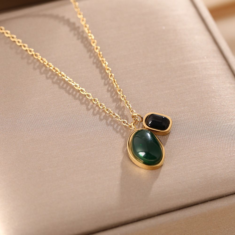 Korean Fashion Titanium Steel Necklace For Women, Light Luxury Agate Double Pendant, Niche Design, High-end Clavicle_ipsvogv.com