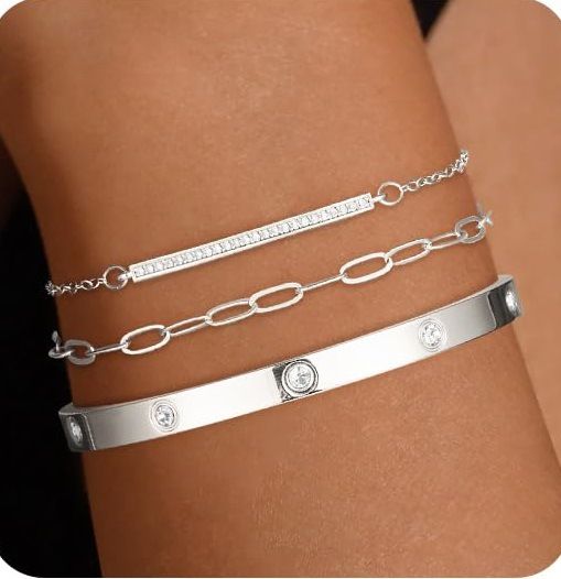 Cubic Zirconia Inlaid Paper Clip Chain Bracelet Can Be Stacked And Worn As A Three Piece Jewelry Set For Fashionable Commuting_ipsvogv.com