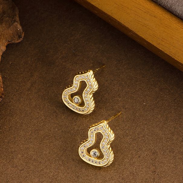 French Style Light Luxury Niche Design With Hollowed Out Diamond Inlaid Gourd Fulu Earrings, Feminine Temperament,_ipsvogv.com