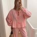 Women's Clothing casual fashion lace round neck lantern sleeve shirt high waist pants suit_ipsvogv.com