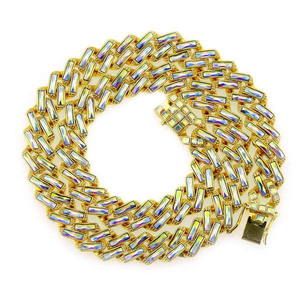 Accessories: Men's hip-hop set with colored diamonds, geometric square Cuban necklace_ipsvogv.com