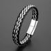 Fashion jewelry, minimalist style, double titanium steel chain, genuine bracelet, trendy punk woven leather rope_ipsvogv.com
