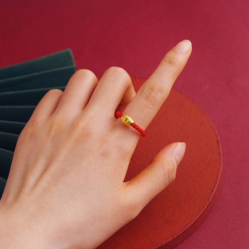 Copper Alloy Adjustable Pulling Bracelet Red Lucky Bead Soft Rope Ring Female Style_ipsvogv.com