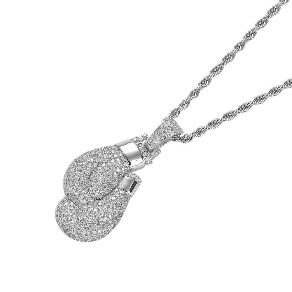 Women's Jewelry Hip Hop Personality Necklace Boxing Gloves Pendant Full Zirconium Necklace Domineering Fashion Punk Pendant_ipsvogv.com