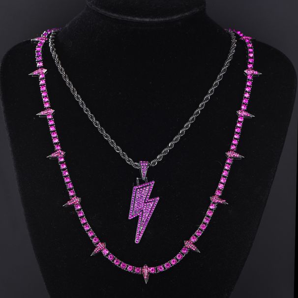 Hip Hop Black Panther Necklace Layered with Dark Black Style Advanced Alloy Diamond and Lightning Pendant Set_ipsvogv.com