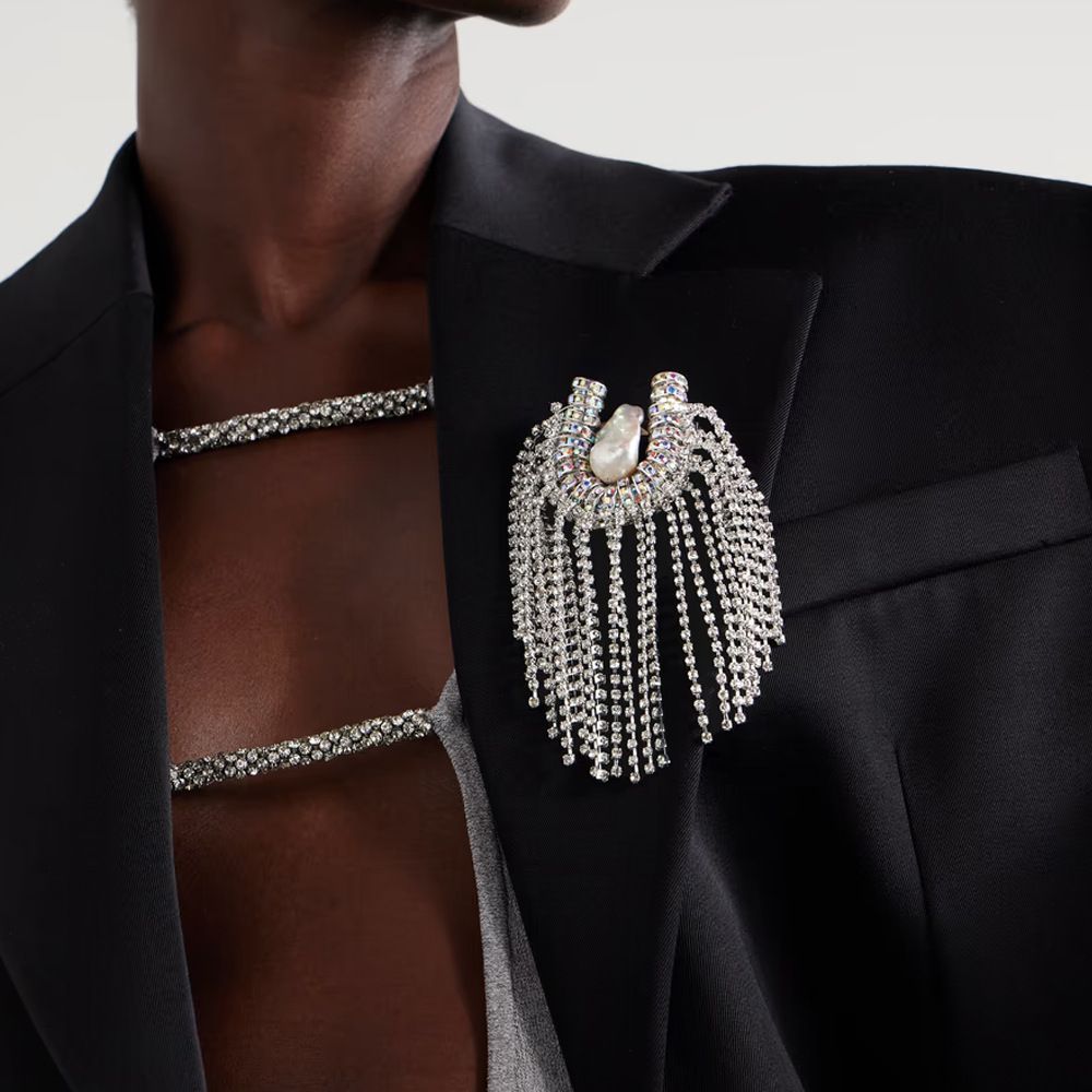 Vintage Geometric Pearl Fringed Brooch European And American High Sense Rhinestone Brooch Gala Dress Accessories Female Brooch_ipsvogv.com