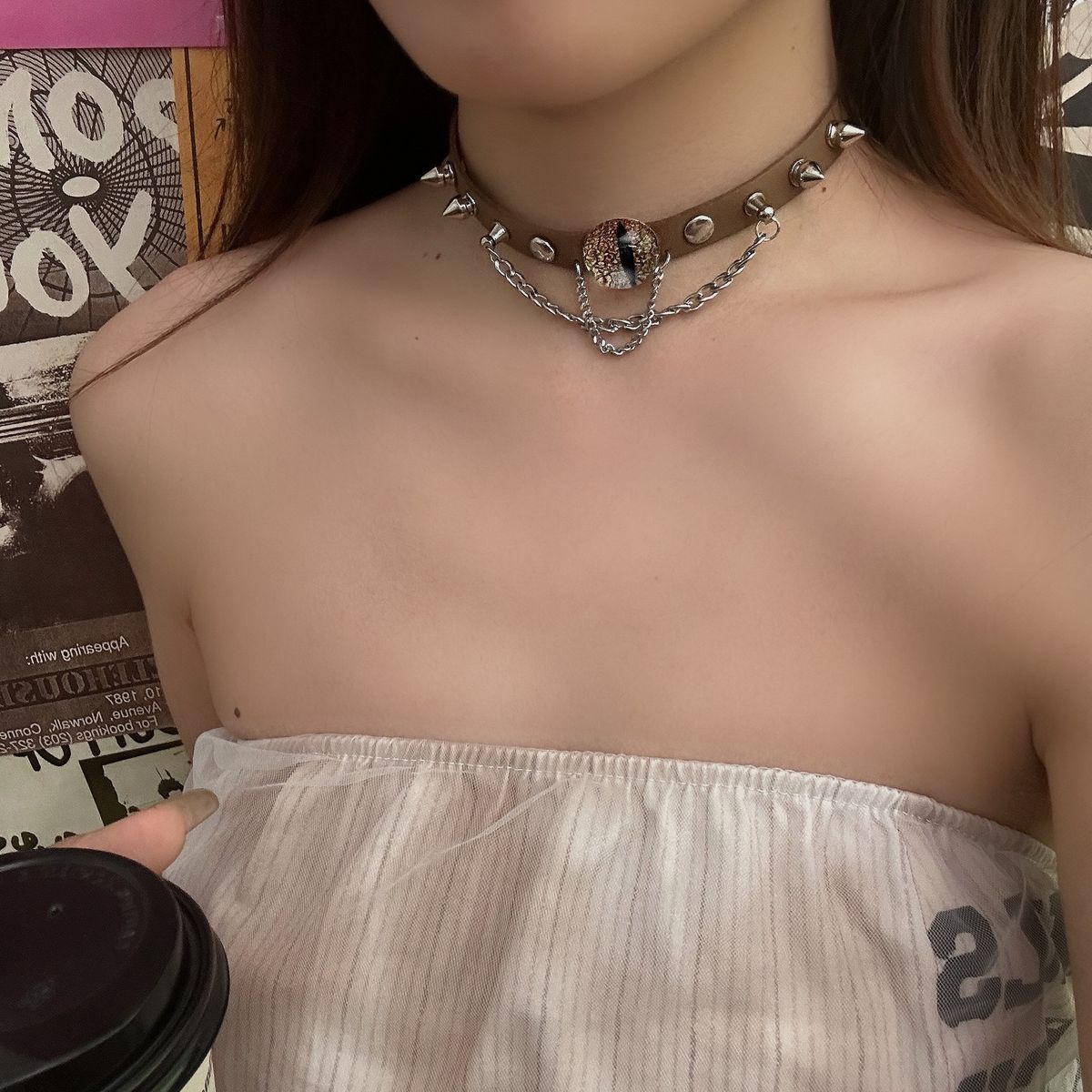 Unisex Dark Style Devil Eye Rivet Collar Necklace Female Choker Personality Asian Punk Hip Hop Clavicle Chain Necklace_ipsvogv.com