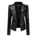 Women's leather jacket Long sleeve PU short jacket with hem removable jacket biker jacket_ipsvogv.com