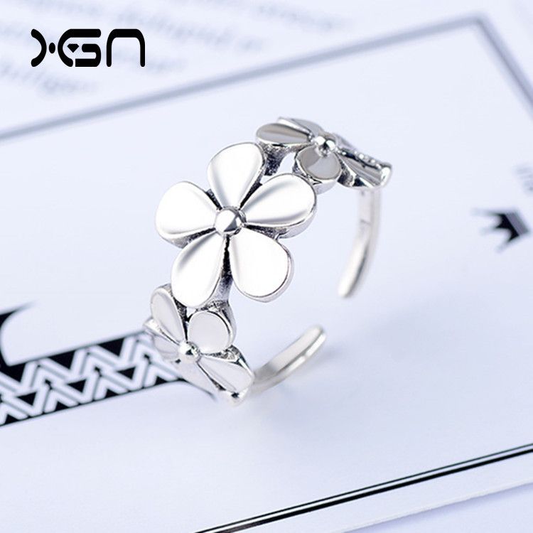 Korean Version S Pure Thai Silver Open-end Ring, Women's Vintage Creative Flower Ring_ipsvogv.com