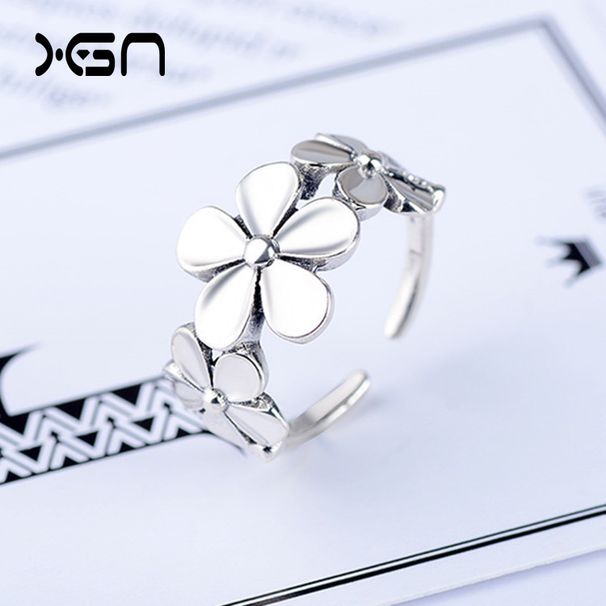 Korean Version S Pure Thai Silver Open-end Ring, Women's Vintage Creative Flower Ring_ipsvogv.com