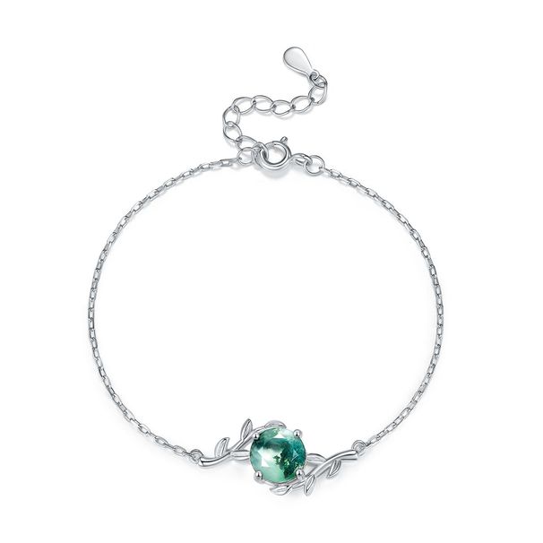 S925 Silver Green Moss Bracelet Natural Water Grass Agate Retro Hand Jewelry_ipsvogv.com