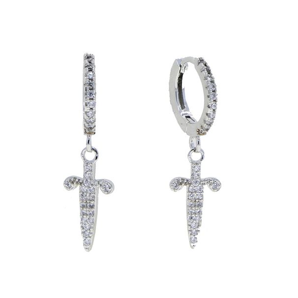Hip Hop New Cross Sword Earrings Fashion Trend Inlaid Zircon Men's Earrings_ipsvogv.com