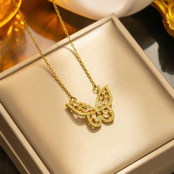 Zircon Butterfly Necklace with Korean Fashion Design and Diamond Embedding Pendant, Individualized Trendy INS. Elegant_ipsvogv.com