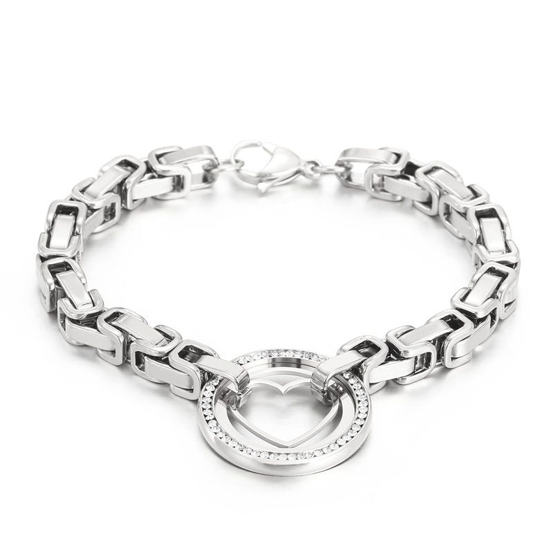 Women's Jewelry Set Fashion Card Wheel Stainless Steel Jewelry Personality Round Full Diamond Hollow Heart Shaped Thick Chain_ipsvogv.com