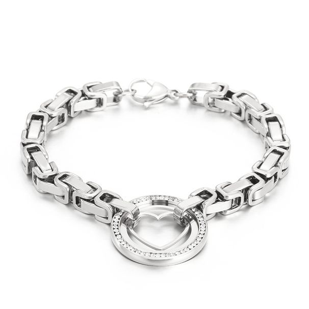 Women's Jewelry Set Fashion Card Wheel Stainless Steel Jewelry Personality Round Full Diamond Hollow Heart Shaped Thick Chain_ipsvogv.com
