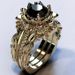 Three Piece Rose Women's Ring Set Electroplated Gold Inlaid Black Diamond Jewelry_ipsvogv.com