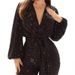 Women's sequined jumpsuits, sexy V-neck wide-leg trousers_ipsvogv.com