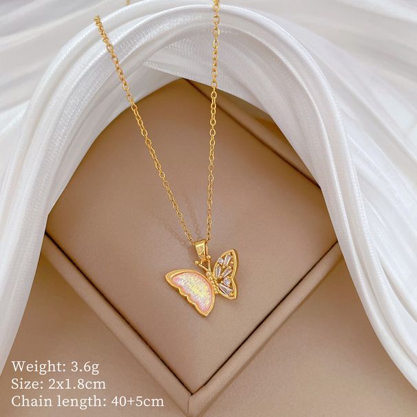 【 Titanium Steel 】 Necklace Earring Light Luxury Full Diamond Pink Butterfly Personalized Temperament Banqu Earrings_ipsvogv.com