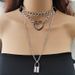 Jewelry Personality Exaggeration PU Metal Collar Decoration Punk Multi-layer Chain Geometric Lock Necklace_ipsvogv.com