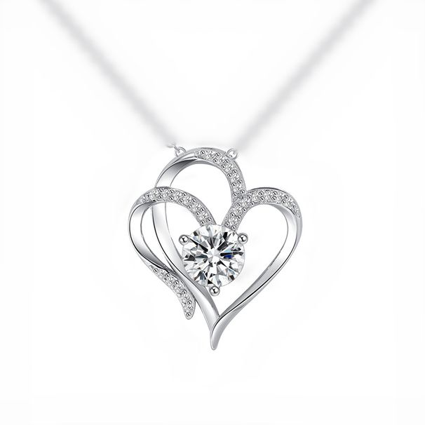 Platinum Double Pendant Decorated With Female To Heart, And Elegant Temperament, High Sense, Zircon Heart Necklace_ipsvogv.com