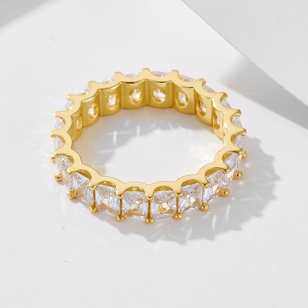 Women's Jewelry S925 Sterling Silver Full Diamond Ring Set Geometric Square Zircon Combination Set Ring Jewelry_ipsvogv.com