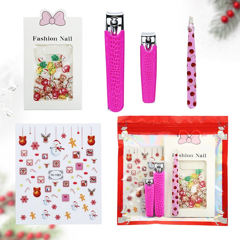 6pcs Manicure Set Resistant Nail Clipper Stainless Steel Eyebrow Tweezers For Nail Beauty With Christmas Series 3D Nail Art Decoration_ipsvogv.com
