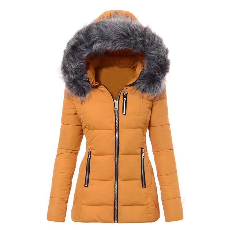 Women's Clothing color fur collar zipper decoration slim cotton coat for women thick coat for women_ipsvogv.com