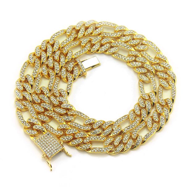 Three short one long Cuban gold chain with diamond inlay, hip-hop trendy men's domineering and necklace decoration_ipsvogv.com